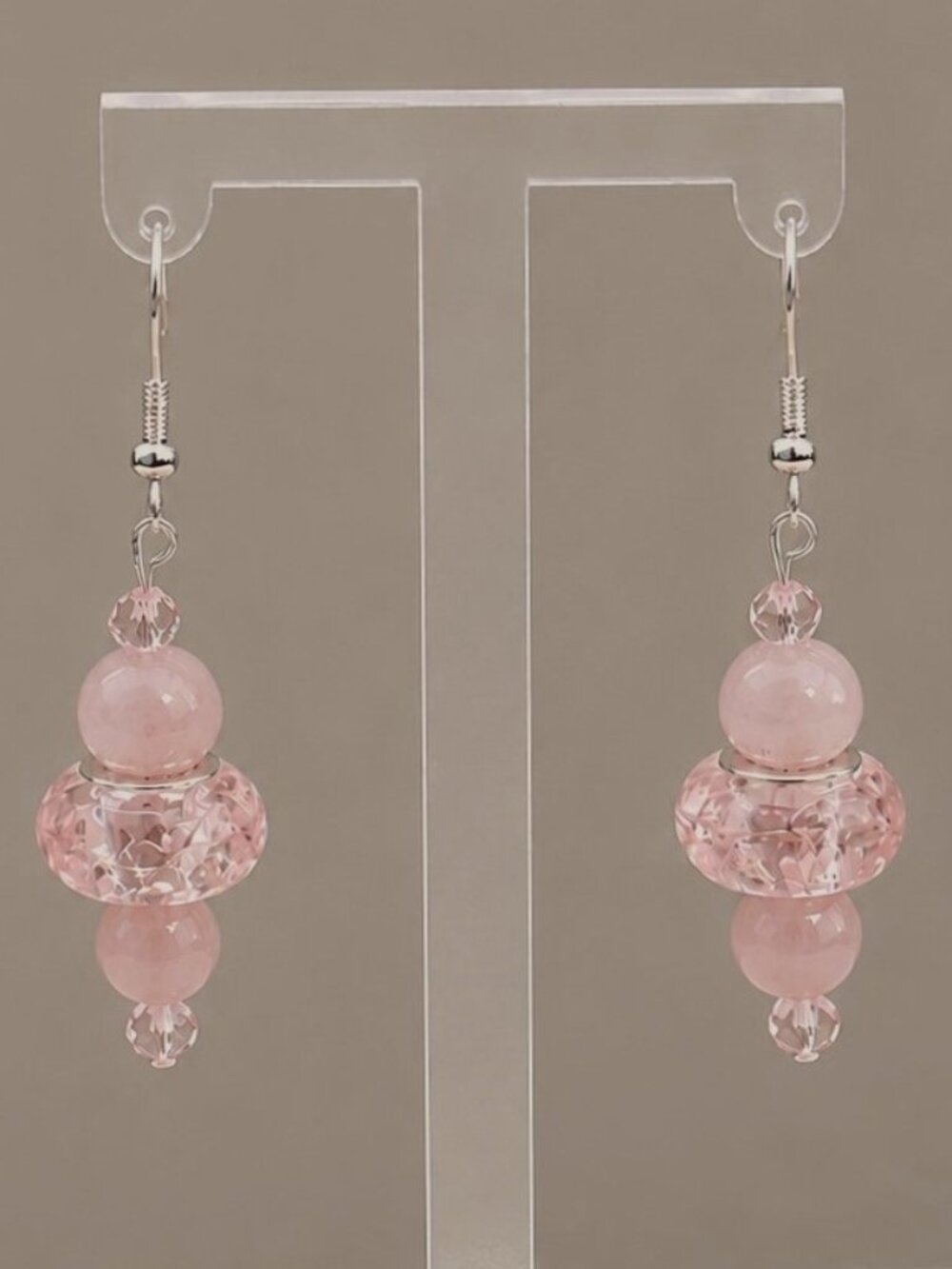 Rose Quartz Dangle Earrings - Picture 2 of 3